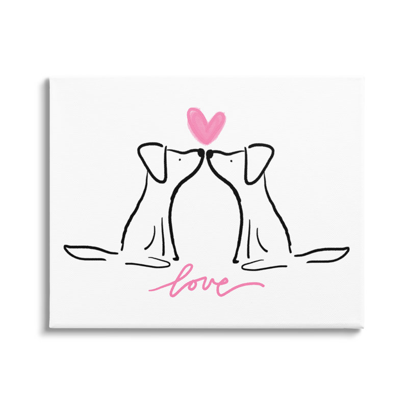 «Love Love», typographie «Deux chiens qui s'embrassent» par Anna Whitham, L 20 po x H 16 po, Toile tendue