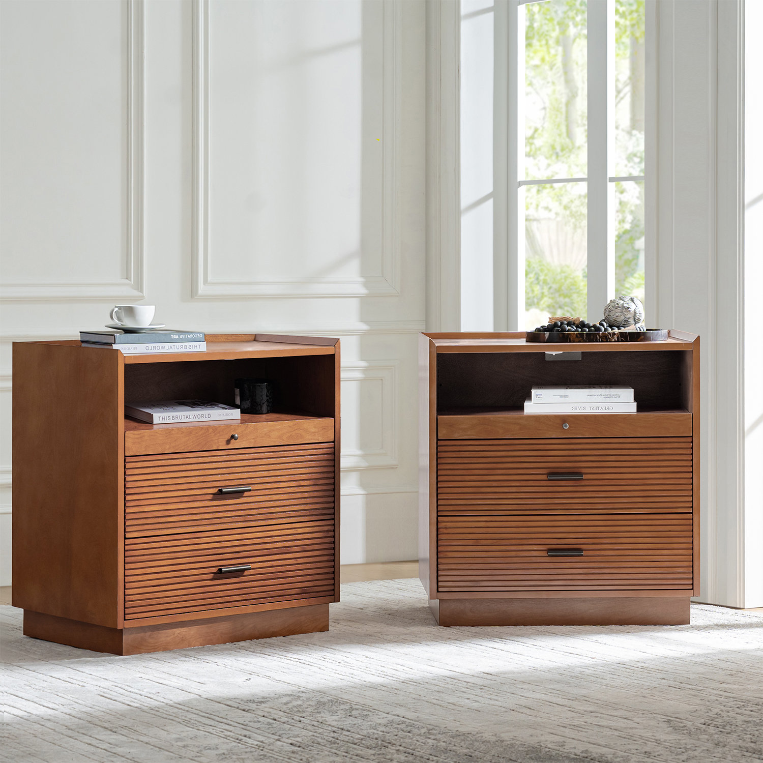 Orren Ellis Gatewood Mid-Century 29'' H Nightstand Pull-Out Tray With ...