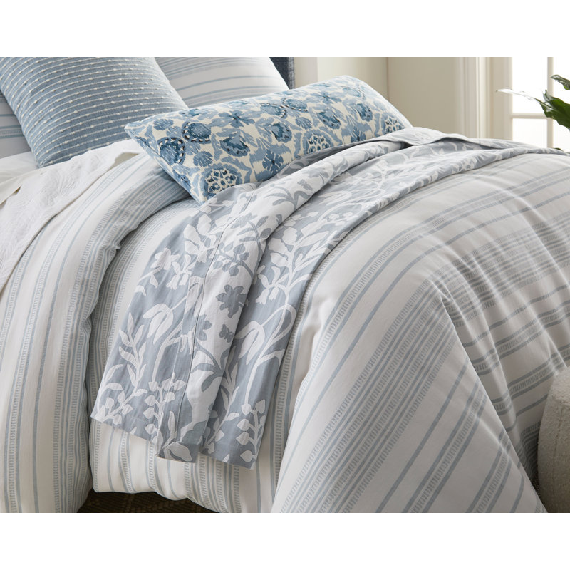 Saltwater Duvet Set – White & Pale Blue Cotton | 1 Duvet Cover + Euro Shams | Inserts Not Included