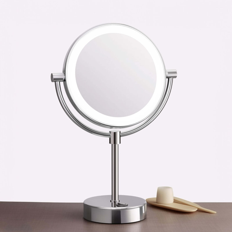 Circular LED Free Standing Magnifying Make Up Mirror, Chrome