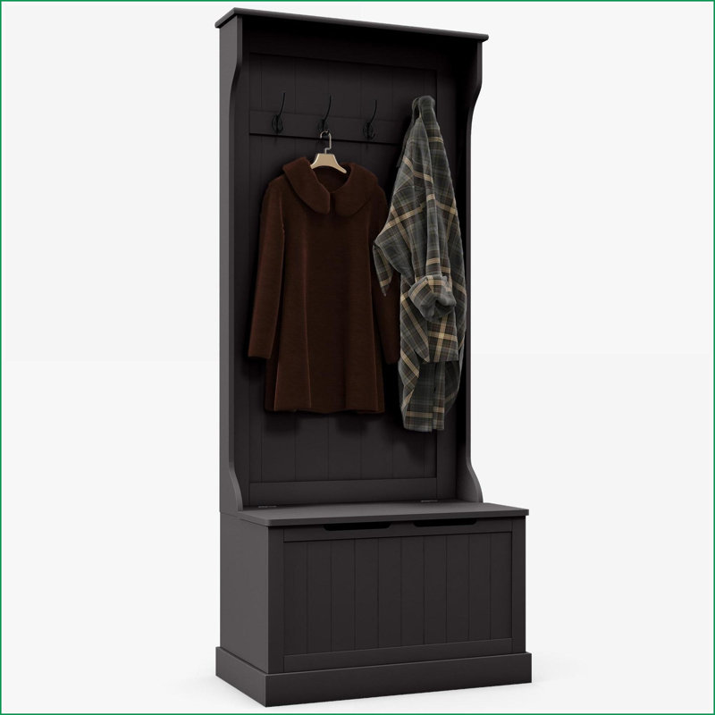 Coat Racks 3-in-1 Entryway Hall Tree with Storage Bench, 4 Hooks &amp; Shoe Storage | Black | MDF, Black