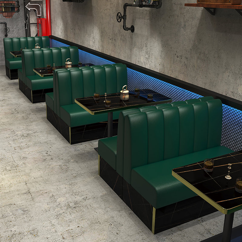 Minimalist Vintage Bar Benches Faux Leather Upholstered Bench, Green