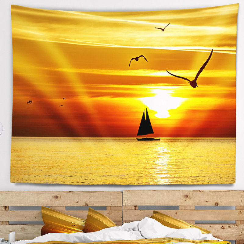 Tapisserie «Seashore Yellow Beach» avec oiseaux, H 32 po x l 39 po