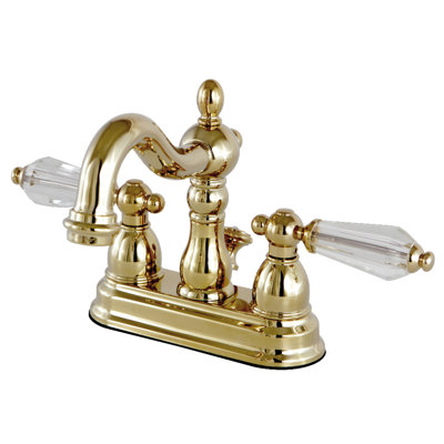 Kingston Brass Wilshire Two-Handle 3-Hole Deck Mount 4" Centerset Bathroom Faucet with Brass Pop-Up