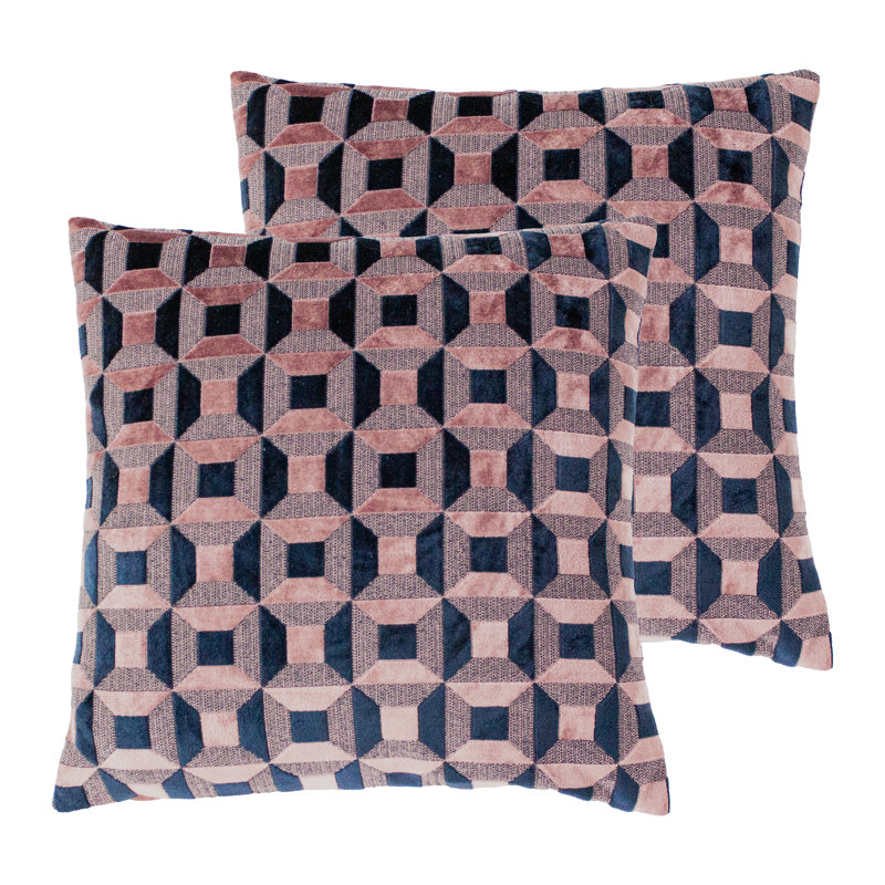 Geometric Square Scatter Cushion, Blush/Navy, Polyester/Polyfill