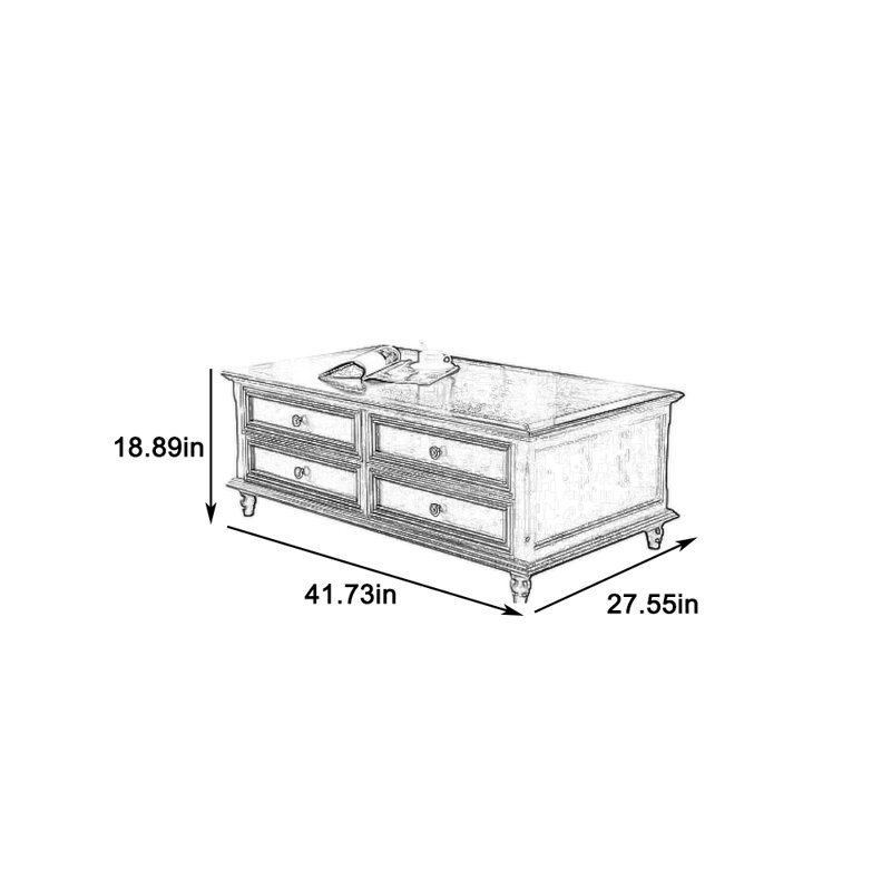 Wide solid wood coffee table, 18.89" H x 41.73" L x 27.55" W