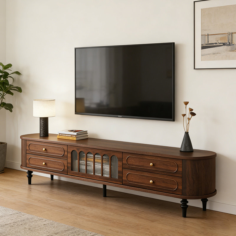 Meuble télé avec rangement Minimalist, Brun, H 20,86 po x L 94,48 po x l 15,74 po