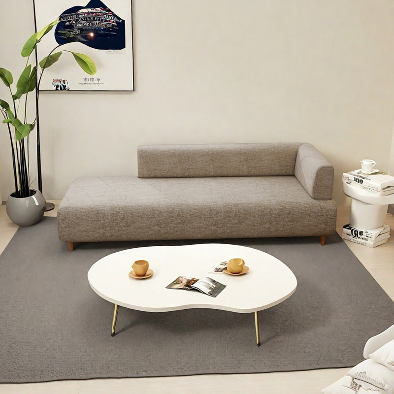 Luxueuse chaise longue moderne et éponge, Orienté à droite, Mélange de lin kaki