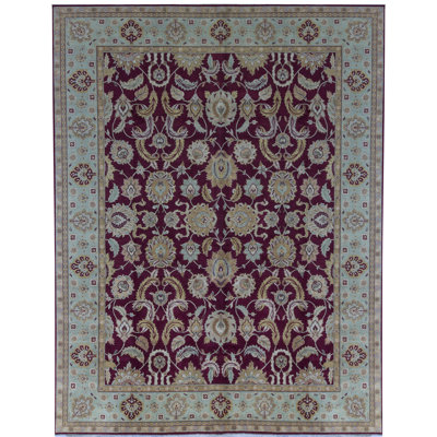 Tapis rouge et vert noué à la main de haute qualité