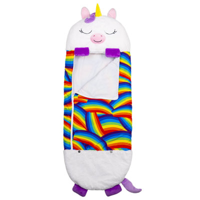 Happy Nappers: coussin et sac de couchage: licorne, 2-en-1: animal en peluche s'ouvre à un sac de couchage, personnage de jeu doux et de sieste, enfants de 7 ans et plus