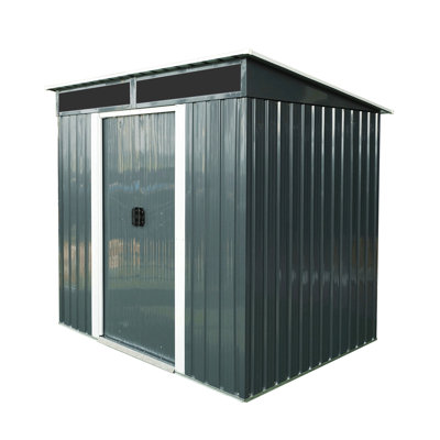 6Ft X 5Ft Outdoor Metal Storage Shed With Lockable Sliding Doors And Transparent Plate For Garden, Lawn