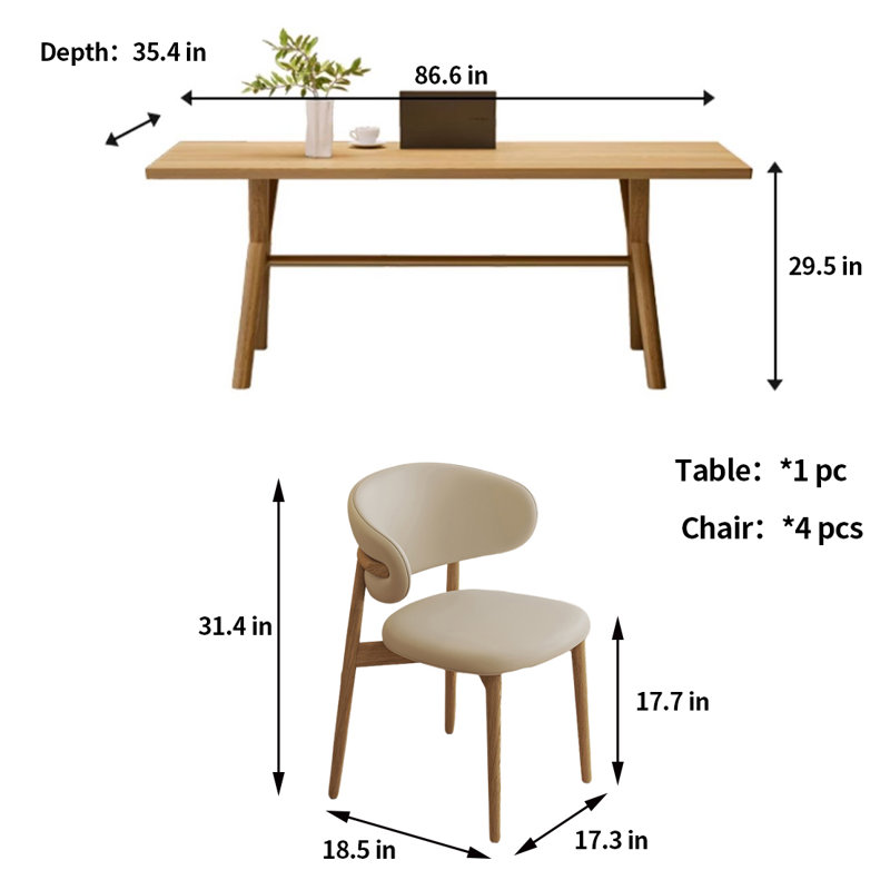 Ensemble de salle à manger rectangulaire Simple Fashion, H 29,5 po x L 86,6 po x l 35,4 po