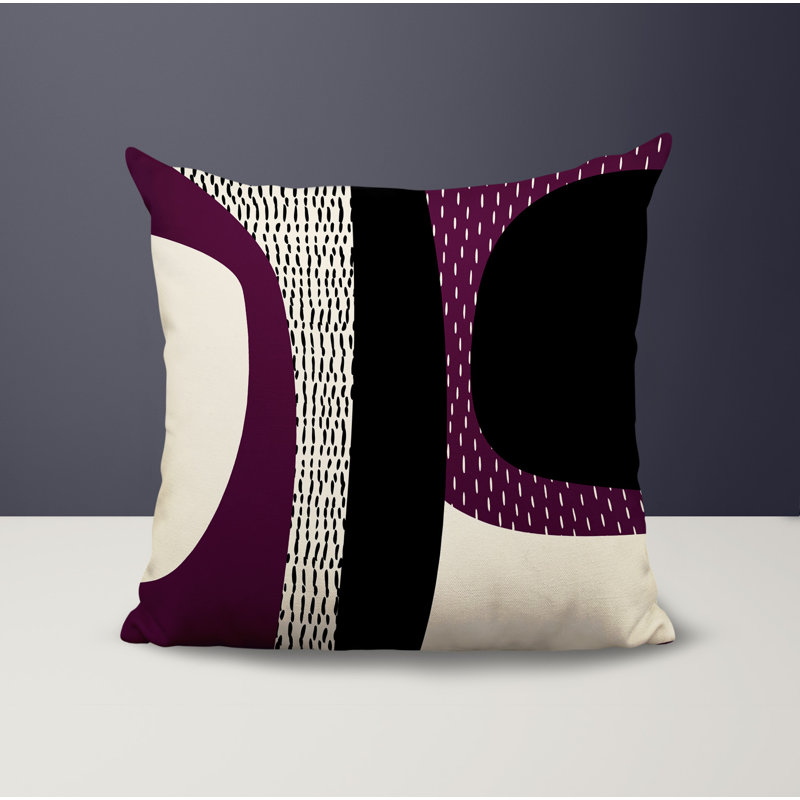 Coussin carré intérieur / extérieur pia, H 19 po x l 19 po, Mauve / noir / blanc cassé