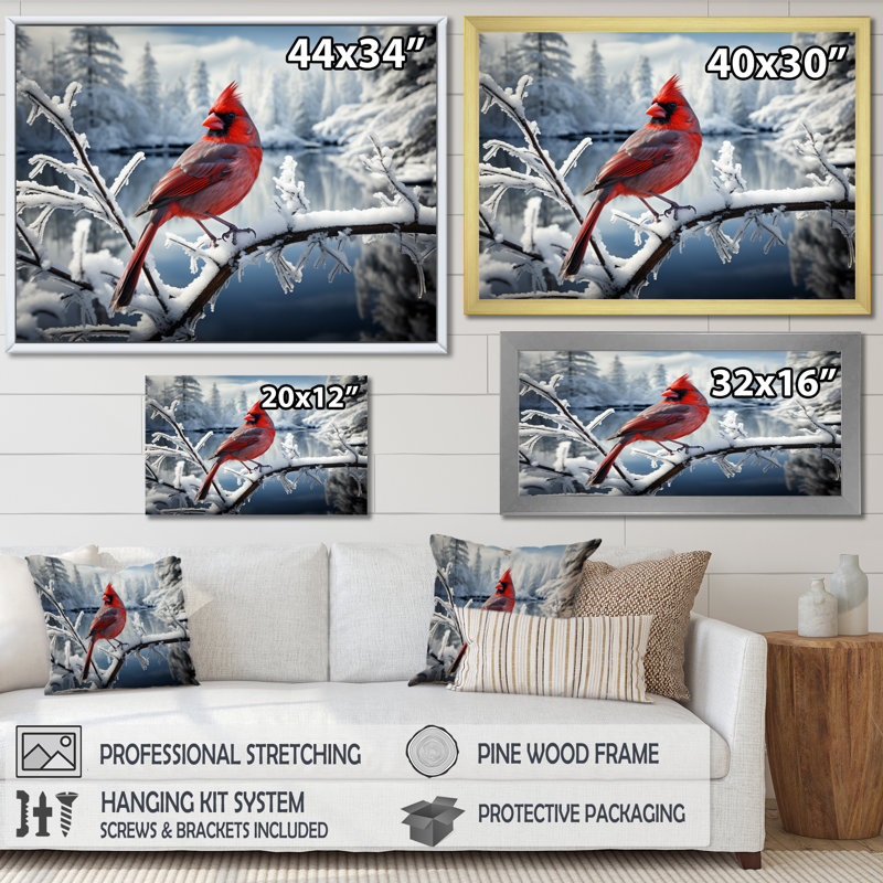 Canada, cardinal rouge, Winter Wonderland V, reproduction d'art sur toile, Toile tendue, H 34 po x l 44 po x P 1,5 po