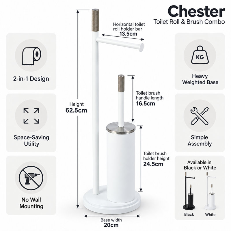 Chester Free Standing Toilet Paper Holder, Satin Nickel/Matte White