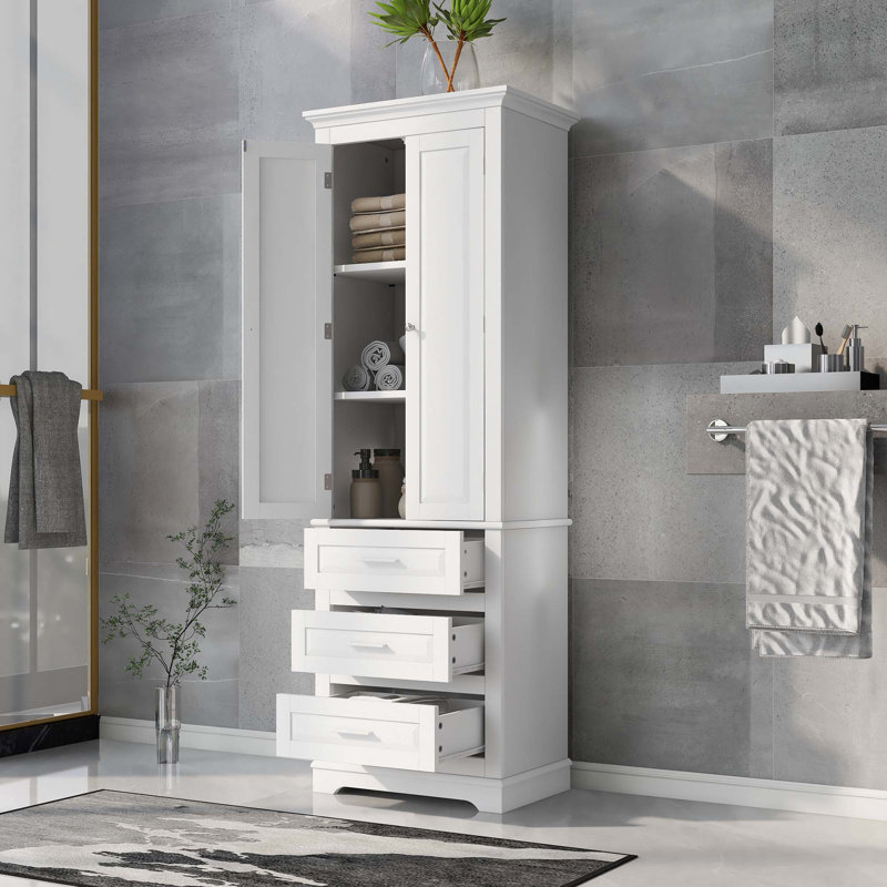 Armoire de rangement haute avec trois tiroirs, Blanc