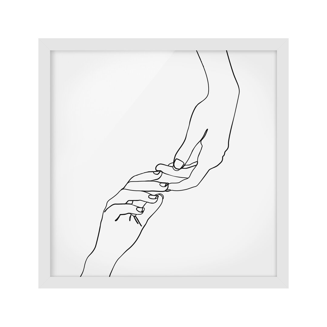 Gerahmtes Poster Line Art Hands Touch