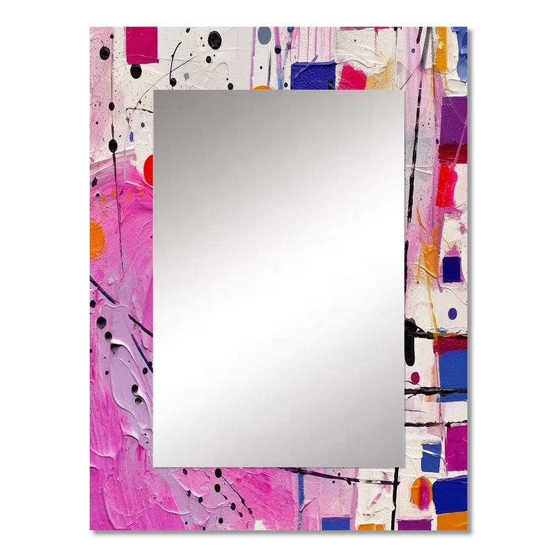 «Pink Cubism Unleashed» - miroir cubique, miroir mural rose unique, impression d'art en métal, 32 po x 24 po