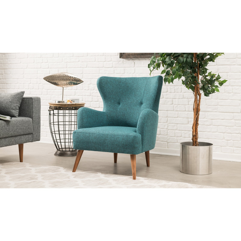 Fauteuil à oreilles rembourré Plattville, 100 % polyester bleu