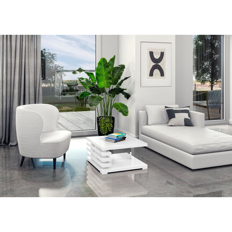Coffee Table Johnstown in Geometric Design, Gloss White