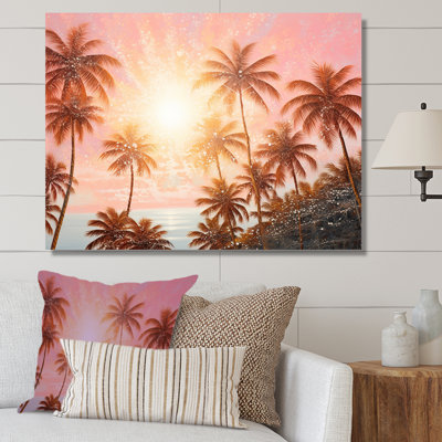 «Rose Radiance Sunset Palm Trees III», reproduction sur toile
