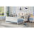 Kids Bedroom Full Size Metal Platform Bed Frame, Crisp White, Upholstered Storage Headboard with LED Accent Lighting-1040492302