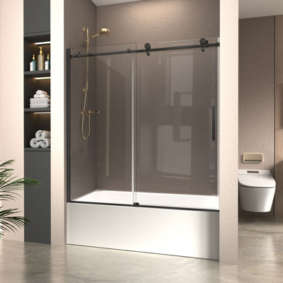 57'' - 59'' W x 60'' H Single Sliding Door Frameless Tub Door with Clear Glass