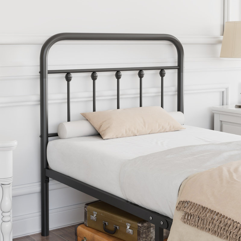 Base de lit simple avec tête de lit et pied de lit Kempst, base de lit plateforme classique en métal, sommier avec support à lattes métalliques robustes, aucun sommier requis, silencieux