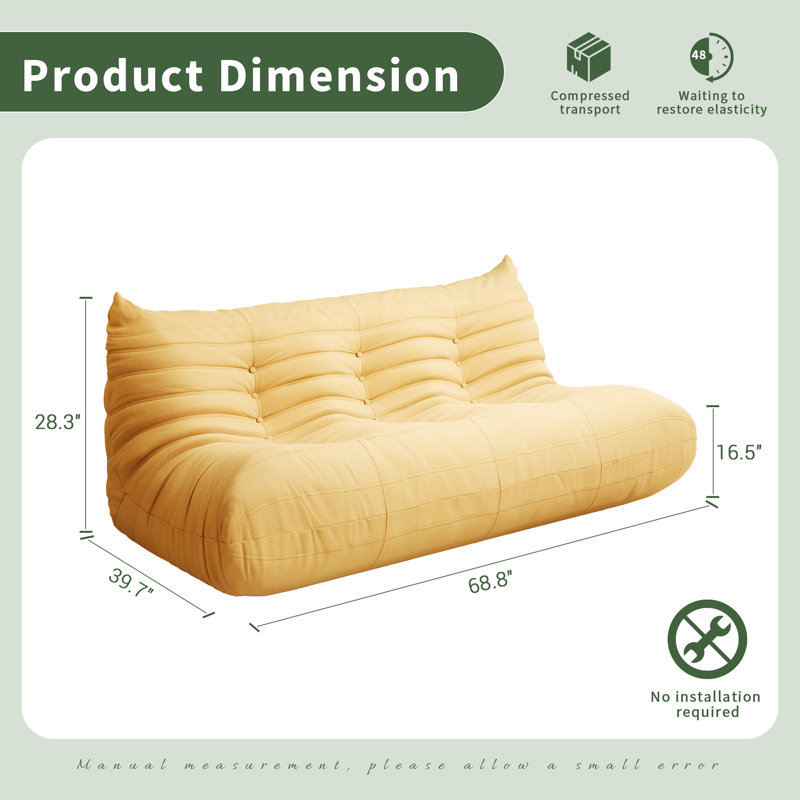 Clinchport Lazy Sofa, Bean Bag Chair, 3 Seat Sofa Compression Floor Sofa For Living Room, Bedroom, Yellow