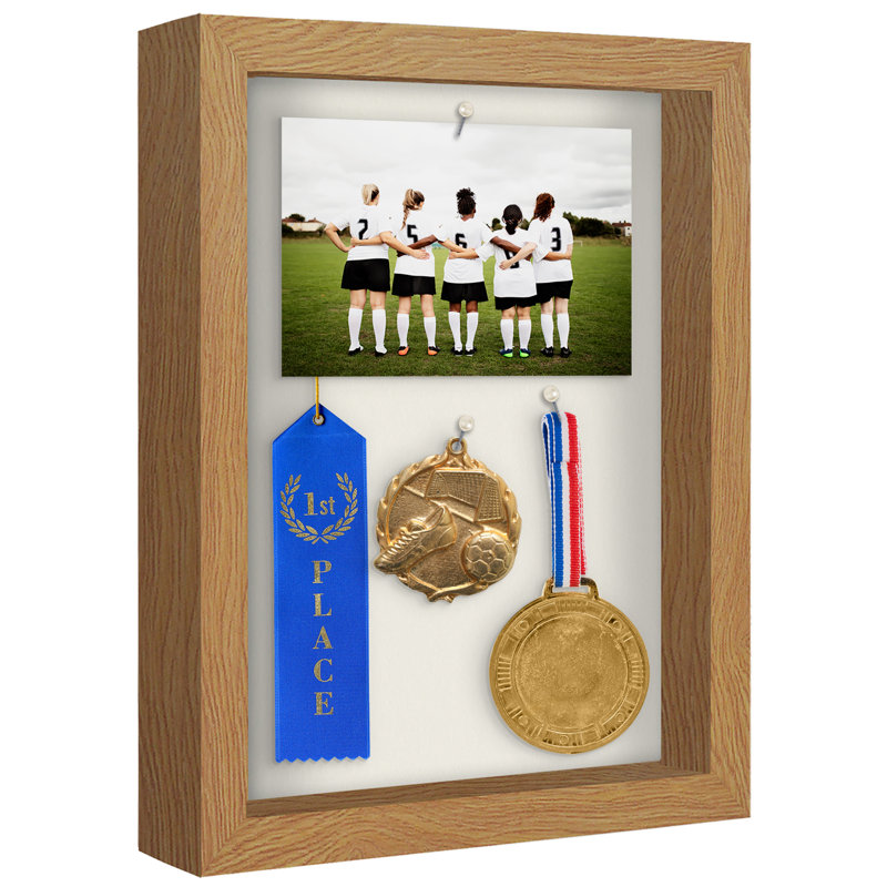 Sturdevant Shadow Box Frame Composite Wood with Glass for Hanging and Tabletop, 11" x 14", Oak