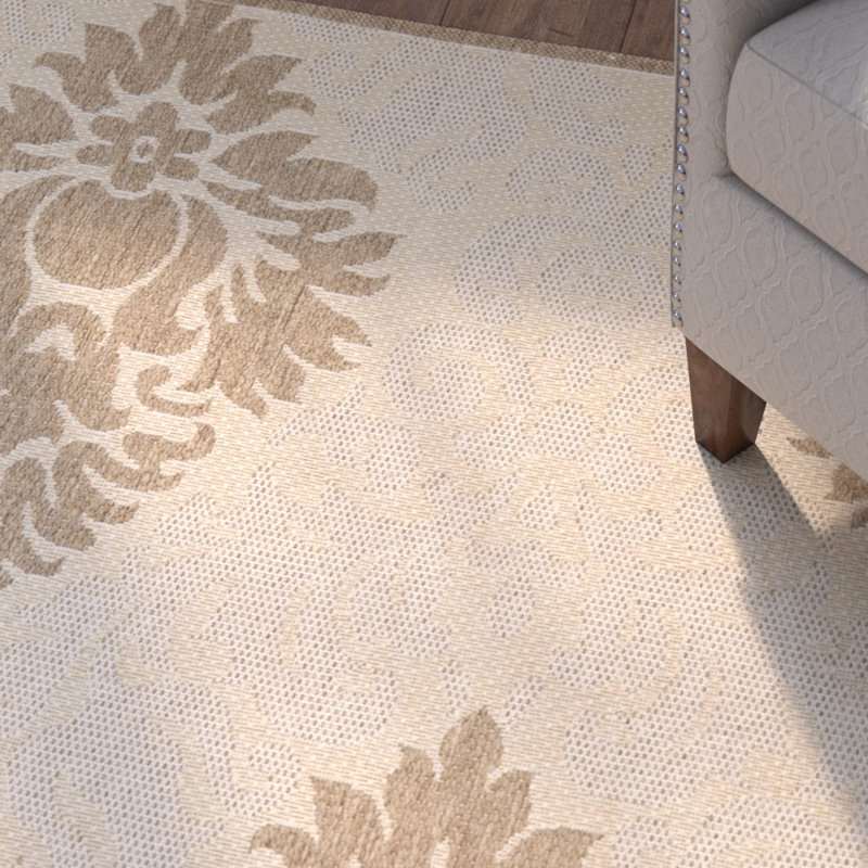 Arneshia Damask Natural/Brown Indoor / Outdoor Area Rug, Rectangle 2'7" x 5'