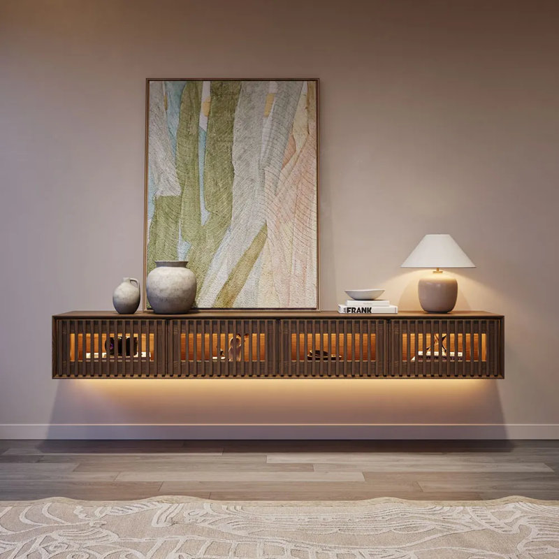 Meuble télé moderne avec lumière DEL, H 11,02 po x L 78,74 po x l 15,75 po, Brun