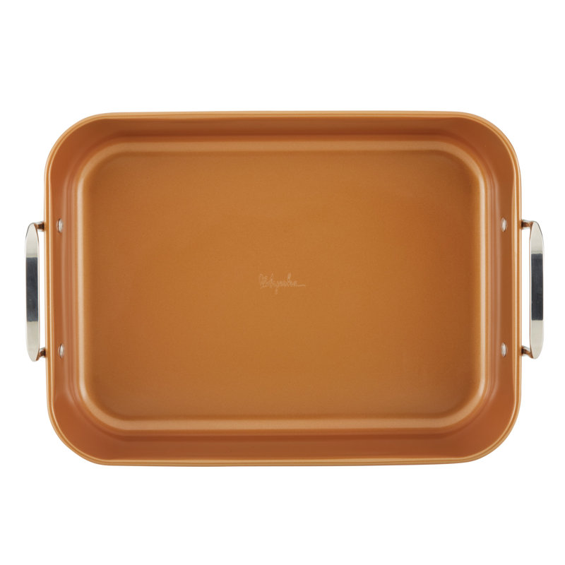 Copper Nonstick Rectangular Roasting Pan with Stainless Steel Handles