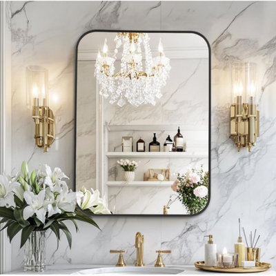 30X36 Inch Matte Black Wall Mirror, Large Rounded Rectangle Mirror For Living Room Or Bathroom, Anti-Rust Frame & Tempered Glass, Horizontal/Vertical Mount – Luxe & Modern Wall Decor