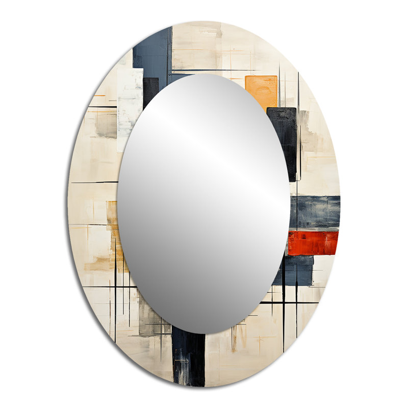 Ivory Illusions Abstract Shapes - White Modern Oval Wall Mirror, 40" x 30"