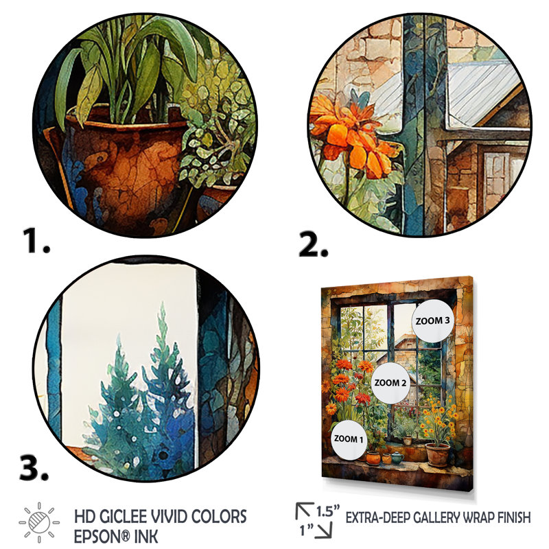 Brown Farmhouse Window Blooms In Summer I - Farmhouse Windows Wall Art, Black Floater Framed, 44" H x 34" W x 1.5" D