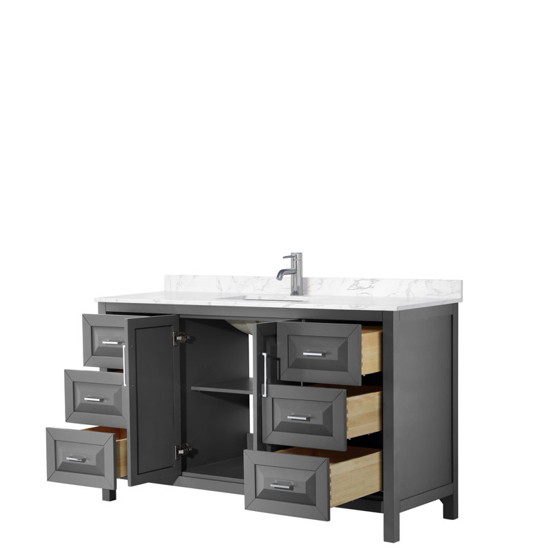 Ensemble de meuble-lavabo simple Daria, Gris foncé, Chrome poli, 60"