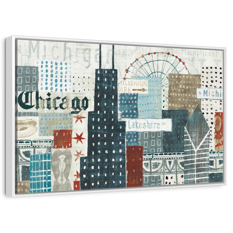 «Hey Chicago», Cadre flottant blanc, 13 po x 9 po