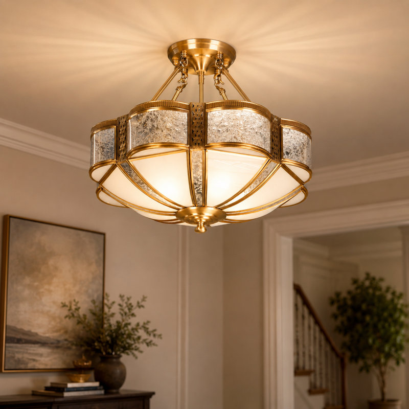 Lustre semi-encastré à 4 lumières à intensité variable avec abat-jour en verre et sources de lumière