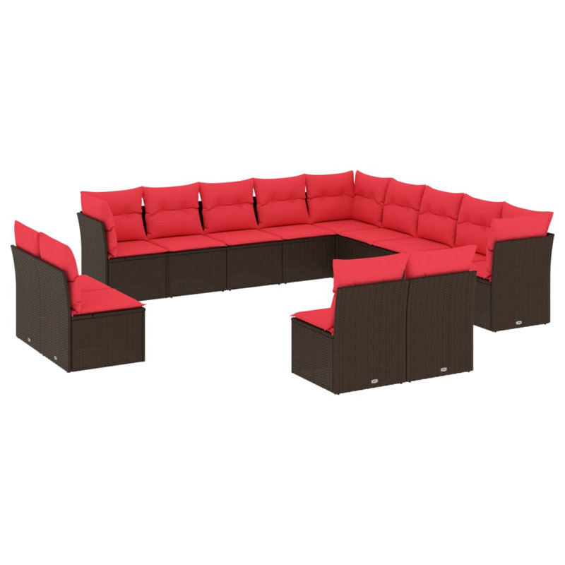 Ensemble de canapé de patio 14 pièces avec coussins en rotin de polyester gris