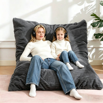 3 in 1 Big Bean Bag Chair for Adults,Large Bean Bag with Memory Foam Filled,Convertible Soft Floor Chair Mattress Sofa Chair&Sleeper Bed (Compressed Packing)