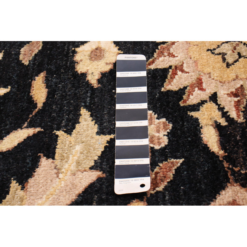 Tapis noir / crème en laine noué à la main de conception unique 9 pi 1 po New Age