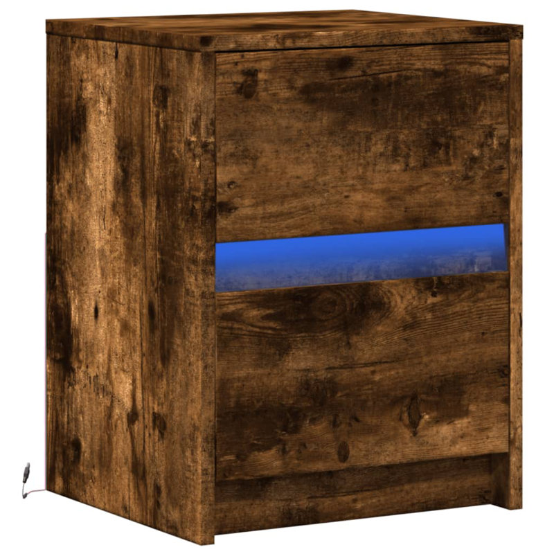 Danjela 38cm W Manufactured Wood Bedside Table, Set of 2, Smoked Oak