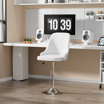 Akron Swivel Vanity Chair, Height Adjustable Makeup Chair, Faux Leather Vanity Stool, Accent Chair With Chrome Frame For Makeup Room, Living Room by Mercer41