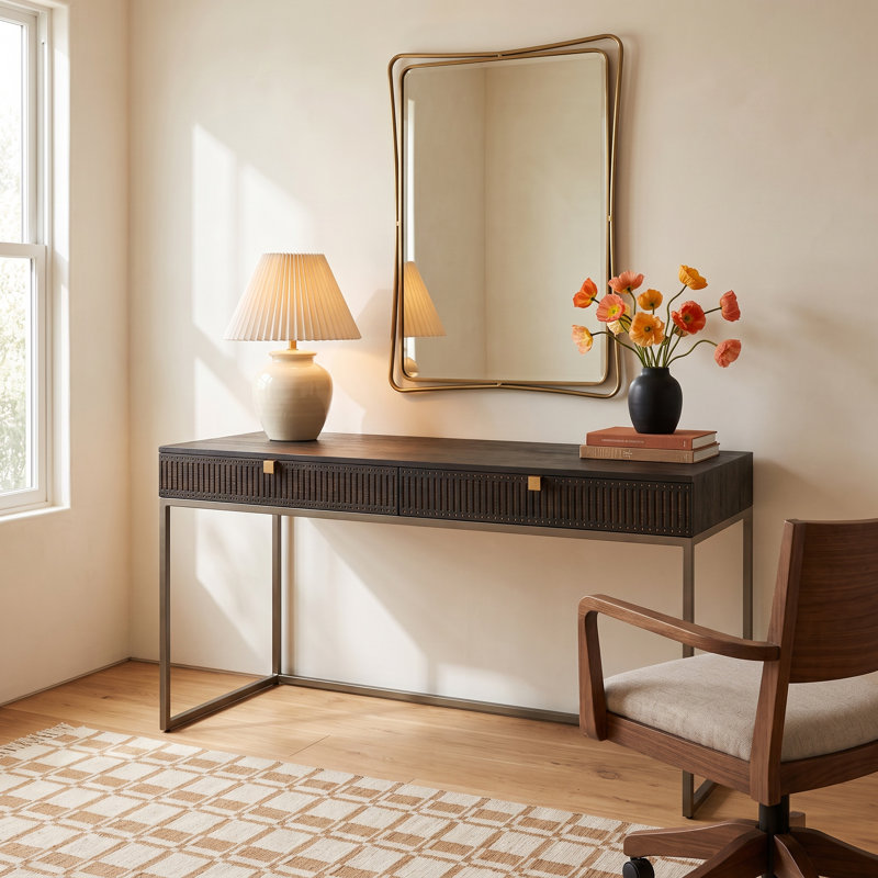 Tangelo Solid Wood Iron Writing Desk, Vintage Brown