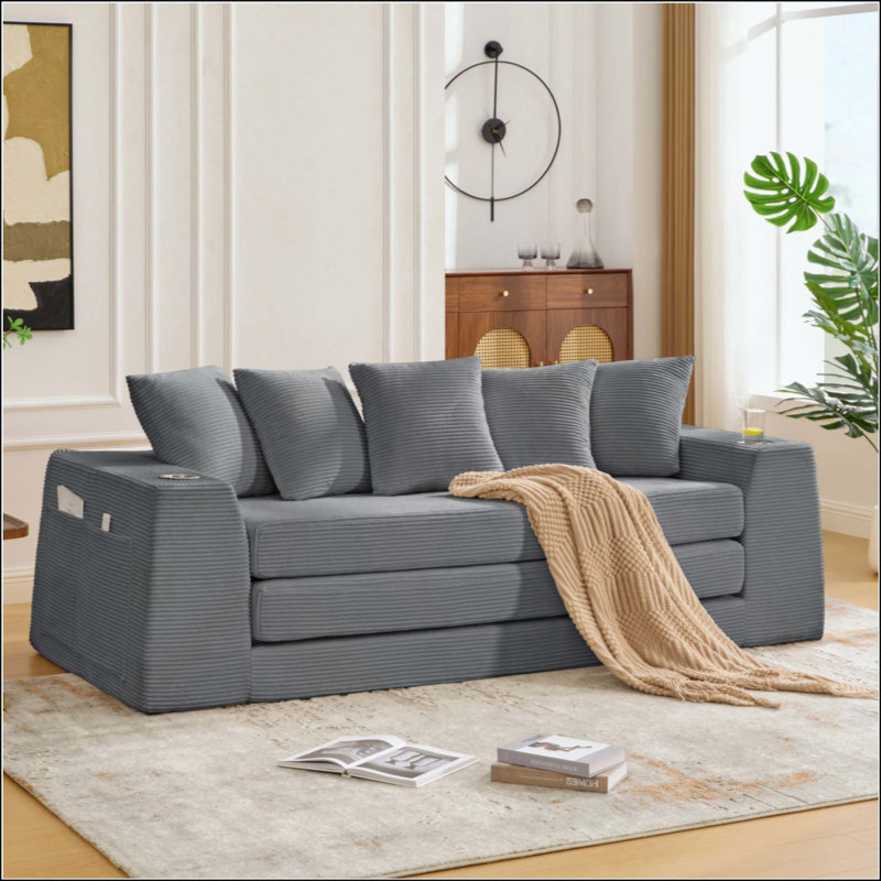 Convertible Sleeper Sofa, Foldable Floor Couch No Assembly, Dark Gray
