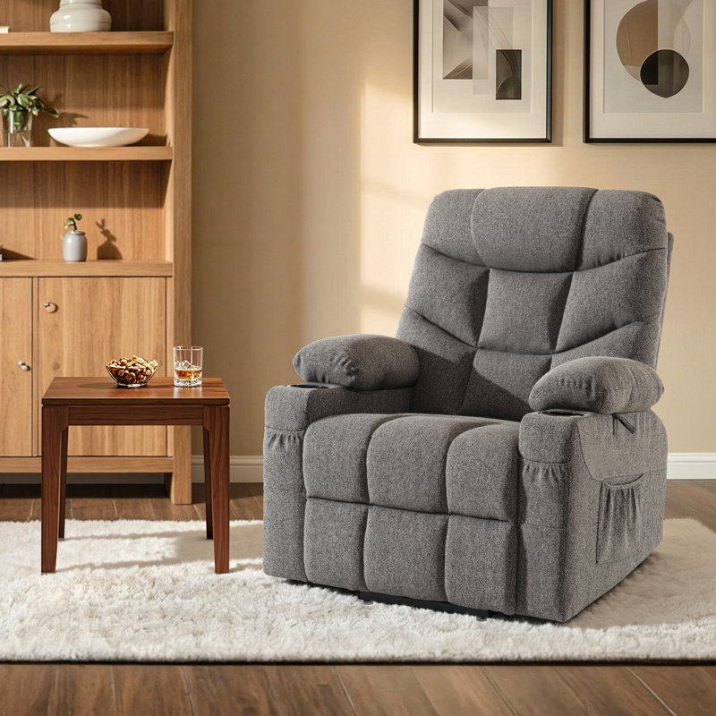 Roder Power Recliner Lift Chair with Extended Footrest, Fabric Upholstered, Dark Gray Cotton Blend