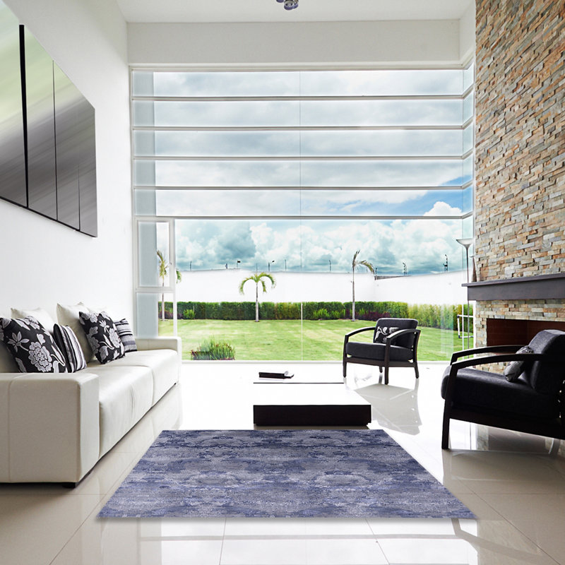 Tapis oriental noir et gris, Carré 3 pi