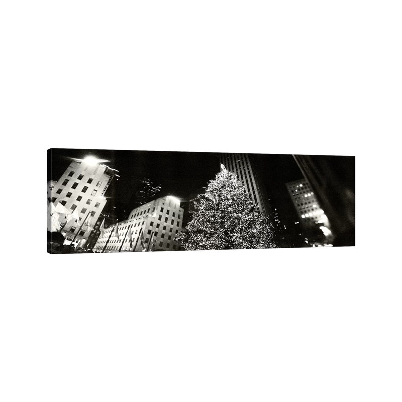 Christmas tree lit up at night, Rockefeller Center, Manhattan, New York City, New York State, USA #2 1 Piece Panoramic Wall Art on Canvas
