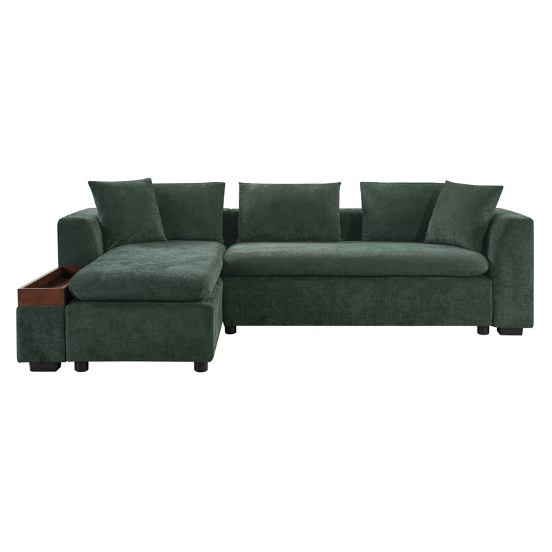 Sectional Sofa 93.7" L-Shaped Sofa Upholstered Sofa Couch With Wooden Storage Compartment For Living Room, Green Chenille